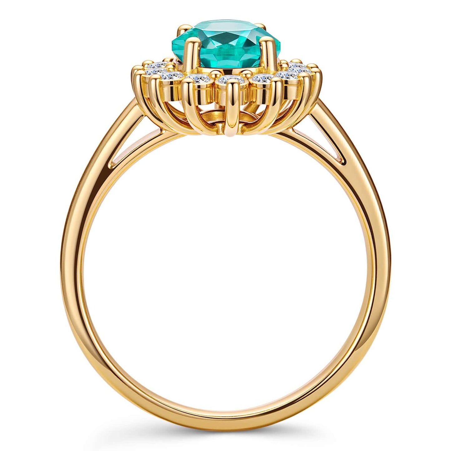 Oval Brilliant Cut Electric Lagoon Hue Lab-Certified Paraiba Tourmaline - Halo Classic Engagement Ring 14K Yellow Gold Plated (Includes GRC Certification from Gemstone Research Center)