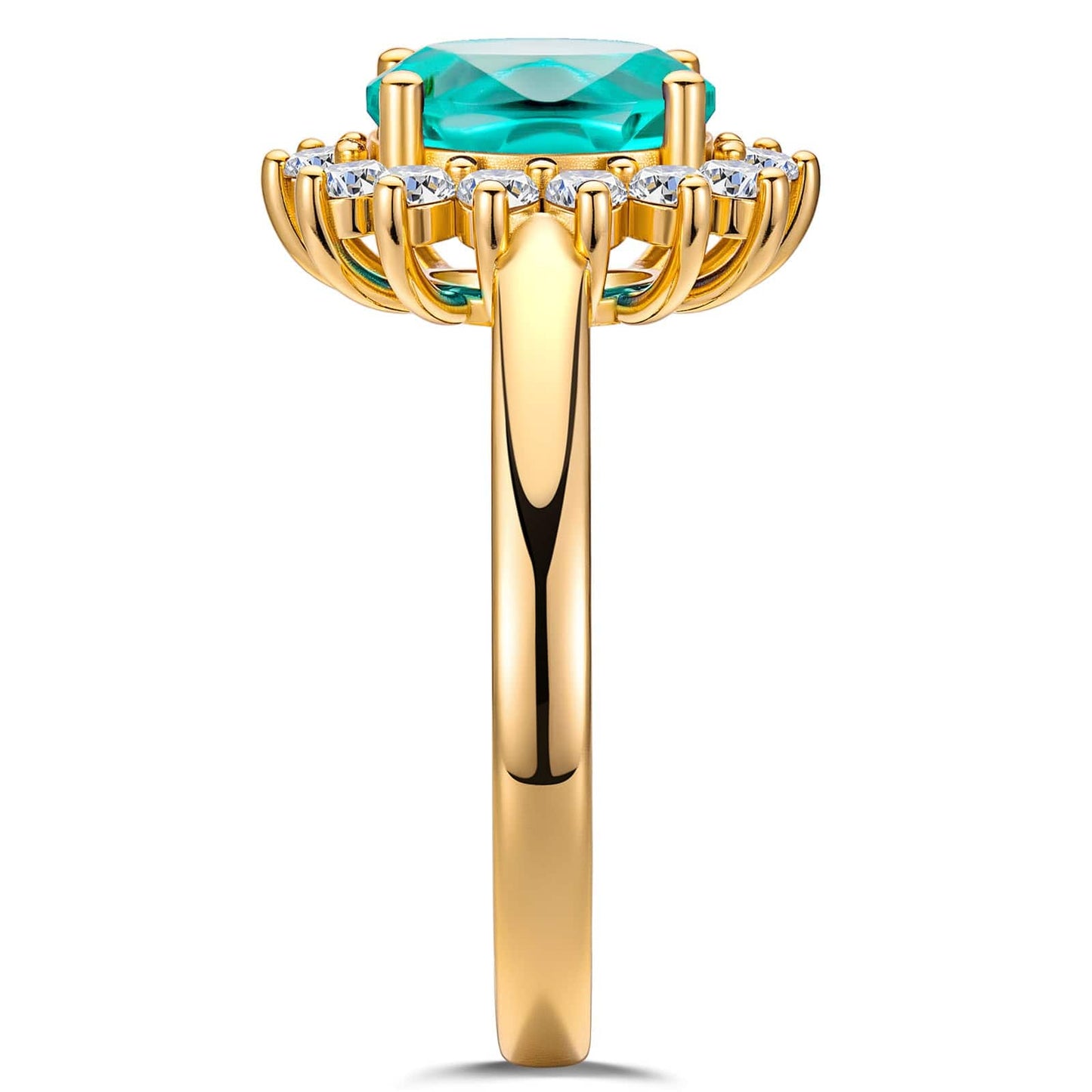 Oval Brilliant Cut Electric Lagoon Hue Lab-Certified Paraiba Tourmaline - Halo Classic Engagement Ring 14K Yellow Gold Plated (Includes GRC Certification from Gemstone Research Center)