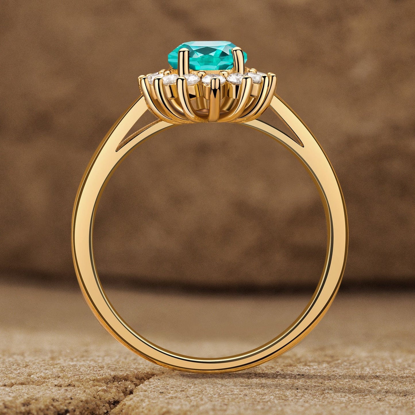 Oval Brilliant Cut Electric Lagoon Hue Lab-Certified Paraiba Tourmaline - Halo Classic Engagement Ring 14K Yellow Gold Plated (Includes GRC Certification from Gemstone Research Center)
