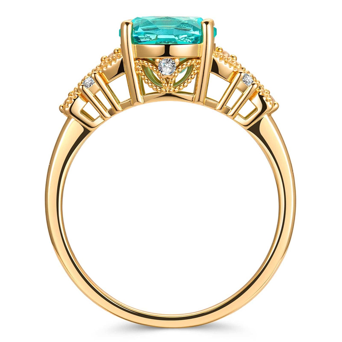 Oval Brilliant Cut Electric Lagoon Hue Lab-Certified Paraiba Tourmaline - Pave Classic Engagement Ring 14K Yellow Gold Plated (Includes GRC Certification from Gemstone Research Center)