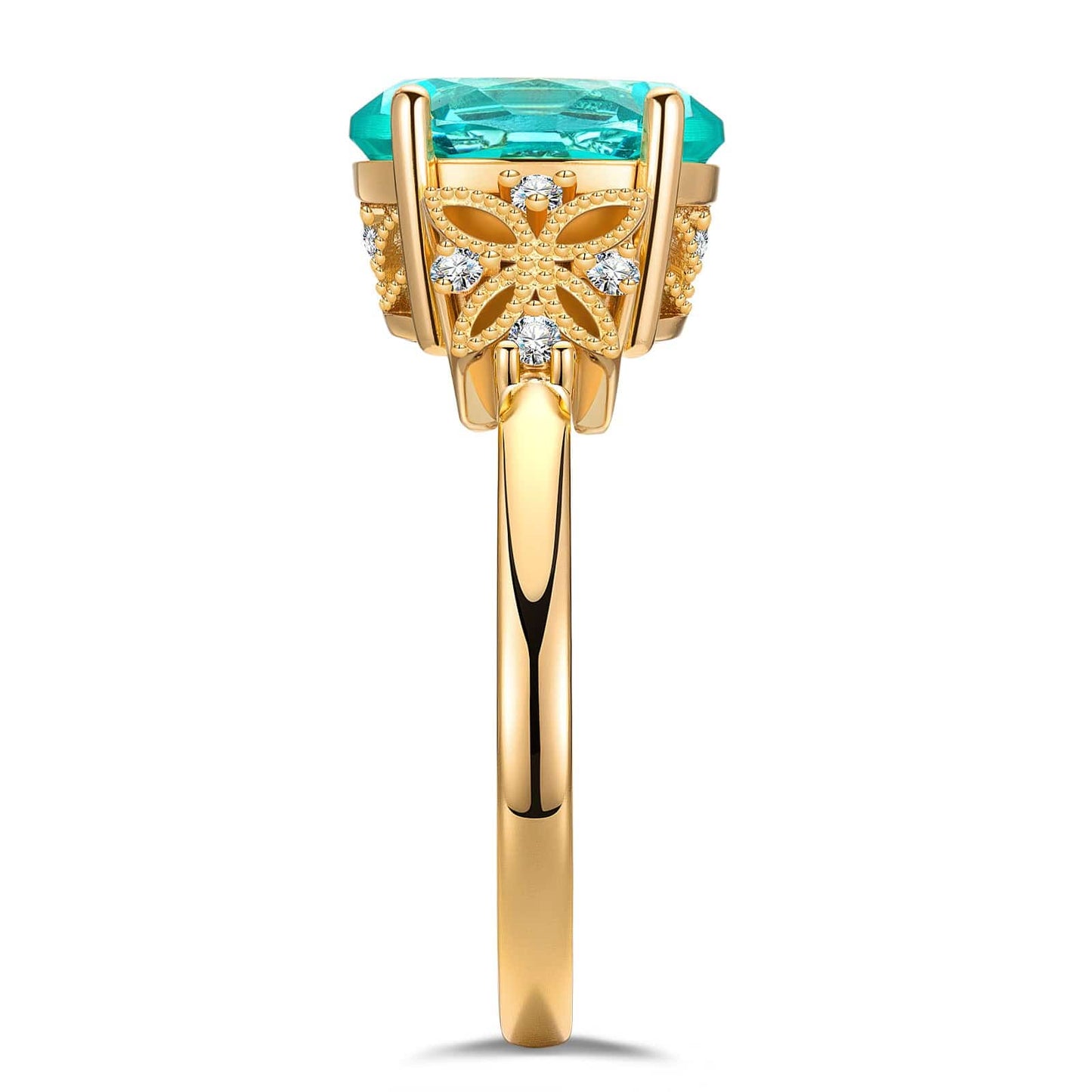 Oval Brilliant Cut Electric Lagoon Hue Lab-Certified Paraiba Tourmaline - Pave Classic Engagement Ring 14K Yellow Gold Plated (Includes GRC Certification from Gemstone Research Center)