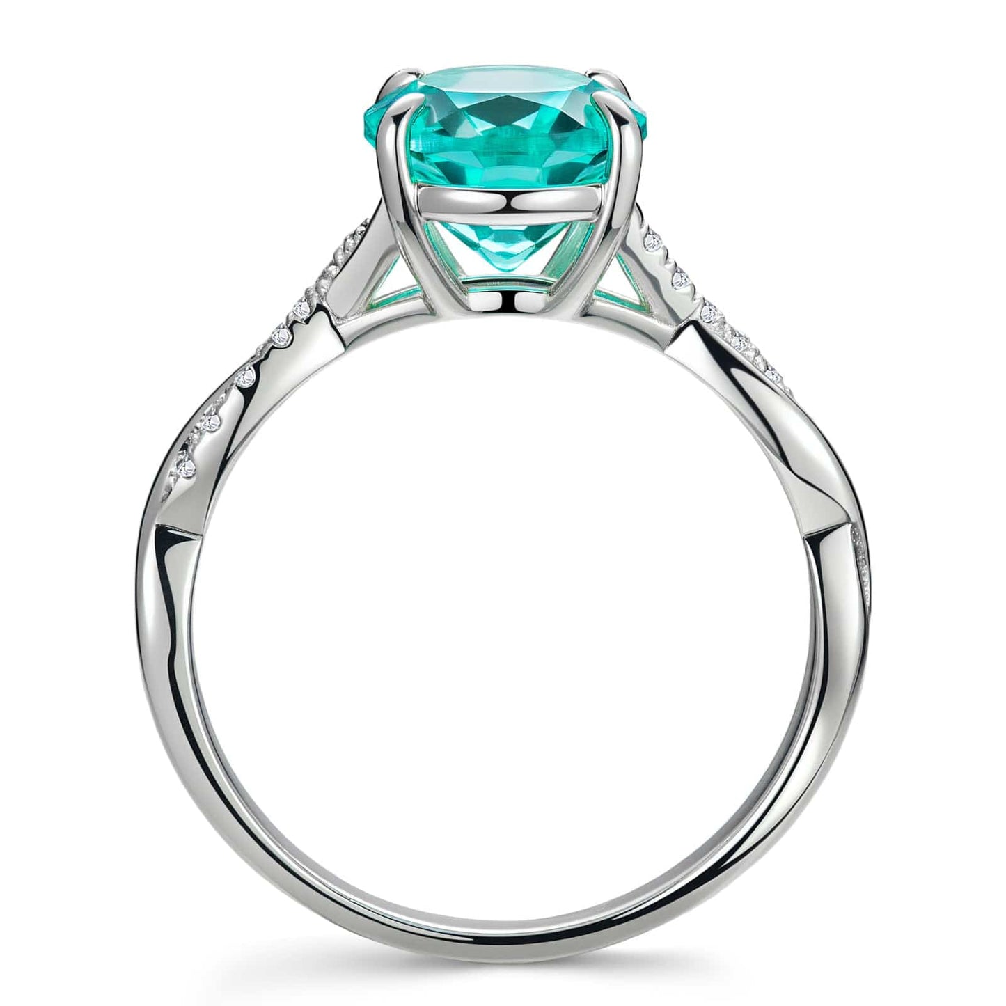 Oval Brilliant Cut Electric Lagoon Hue Lab-Certified Paraiba Tourmaline - Pave Classic Engagement Ring White Gold Plated (Includes GRC Certification from Gemstone Research Center)