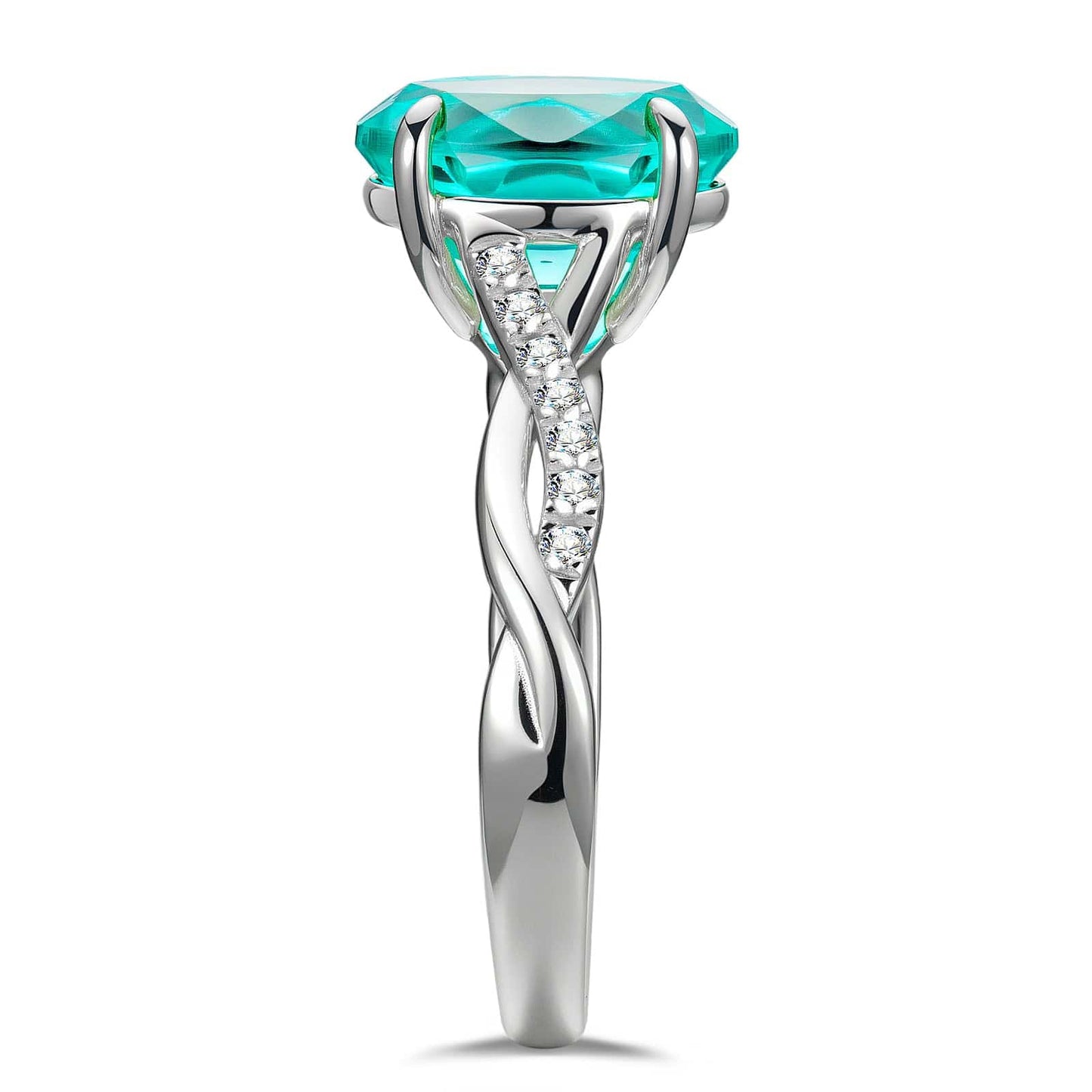 Oval Brilliant Cut Electric Lagoon Hue Lab-Certified Paraiba Tourmaline - Pave Classic Engagement Ring White Gold Plated (Includes GRC Certification from Gemstone Research Center)