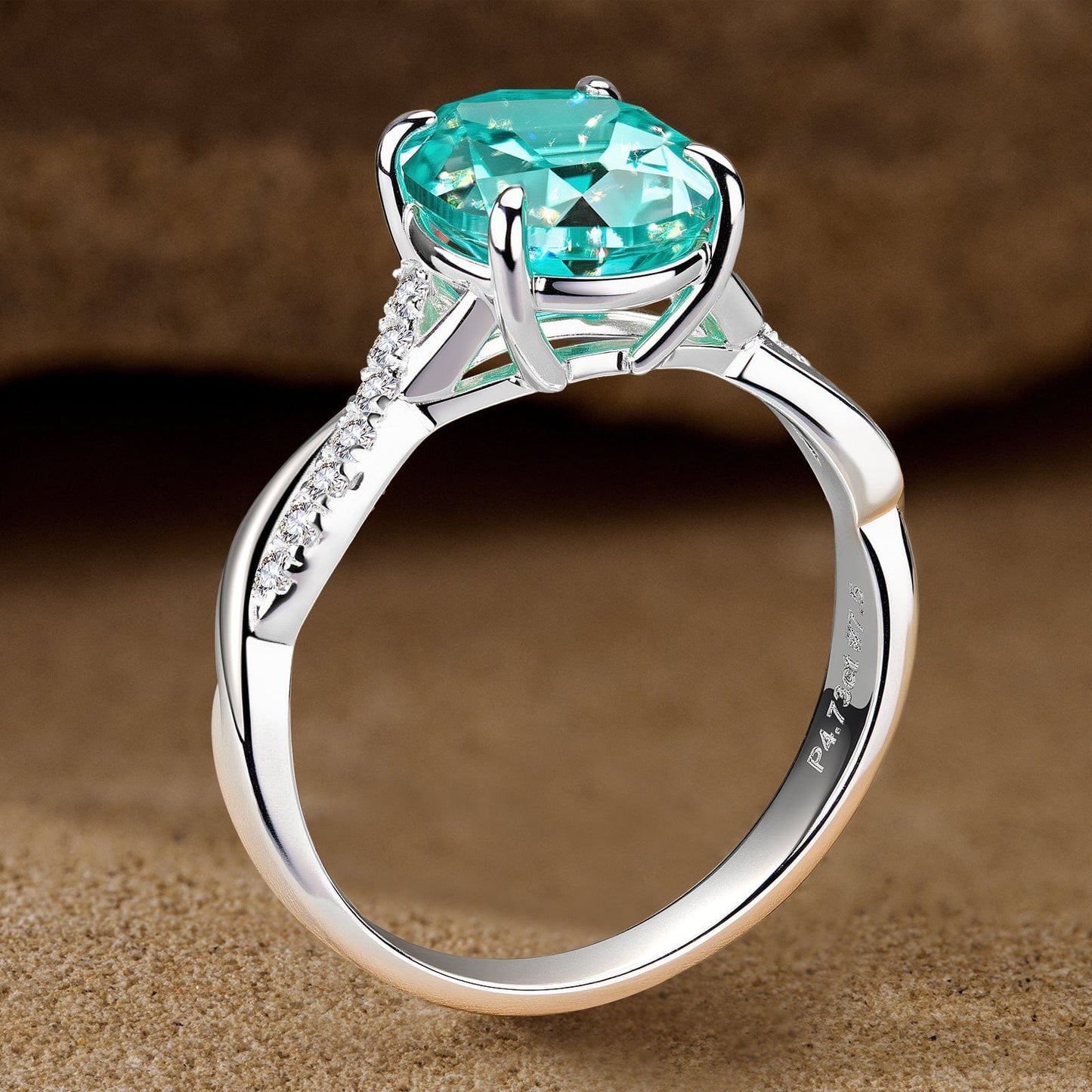 Oval Brilliant Cut Electric Lagoon Hue Lab-Certified Paraiba Tourmaline - Pave Classic Engagement Ring White Gold Plated (Includes GRC Certification from Gemstone Research Center)