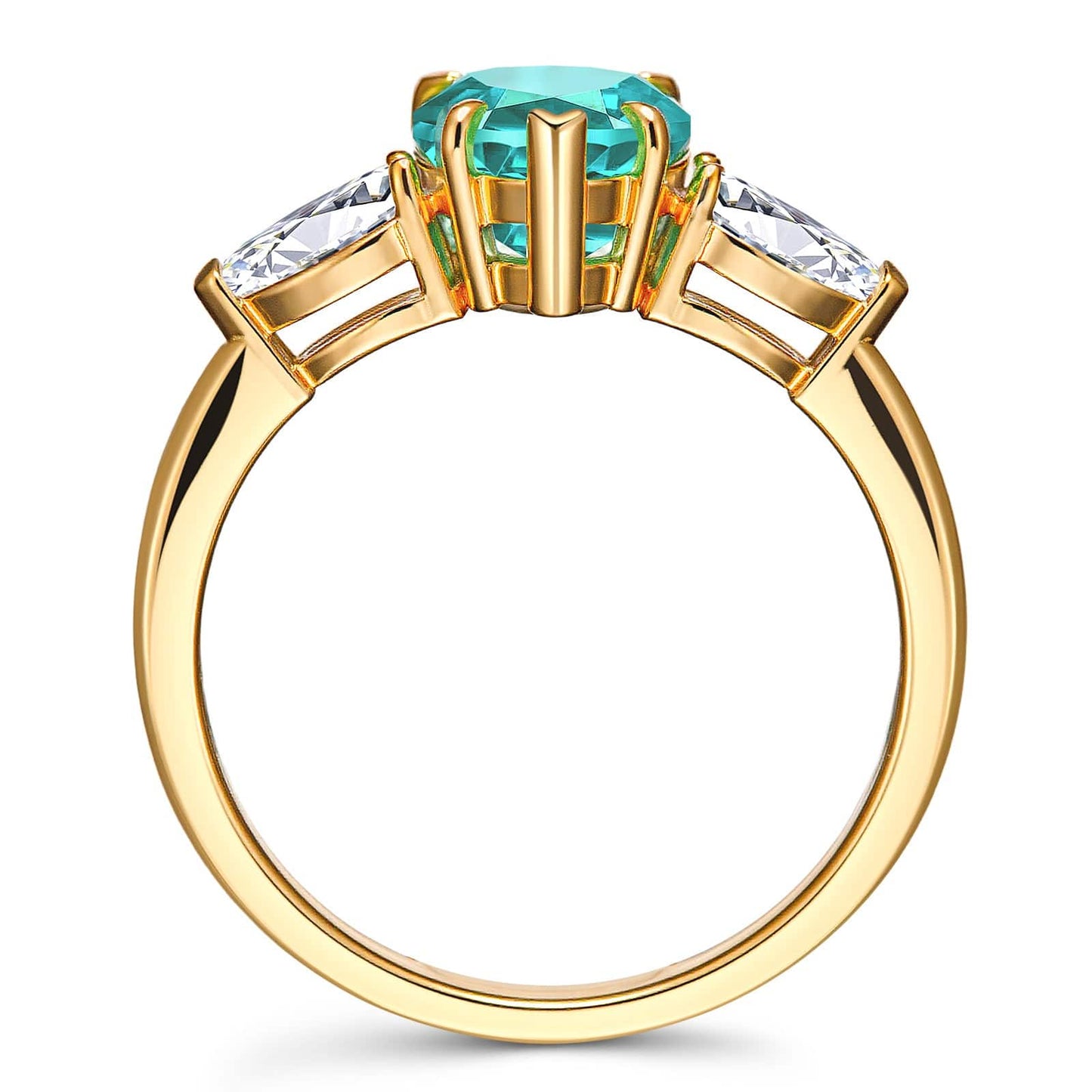 Pear Brilliant Cut Electric Lagoon Hue Lab-Certified Paraiba Tourmaline - Three Stone Classic Engagement Ring 14K Yellow Gold Plated (Includes GRC Certification from Gemstone Research Center)