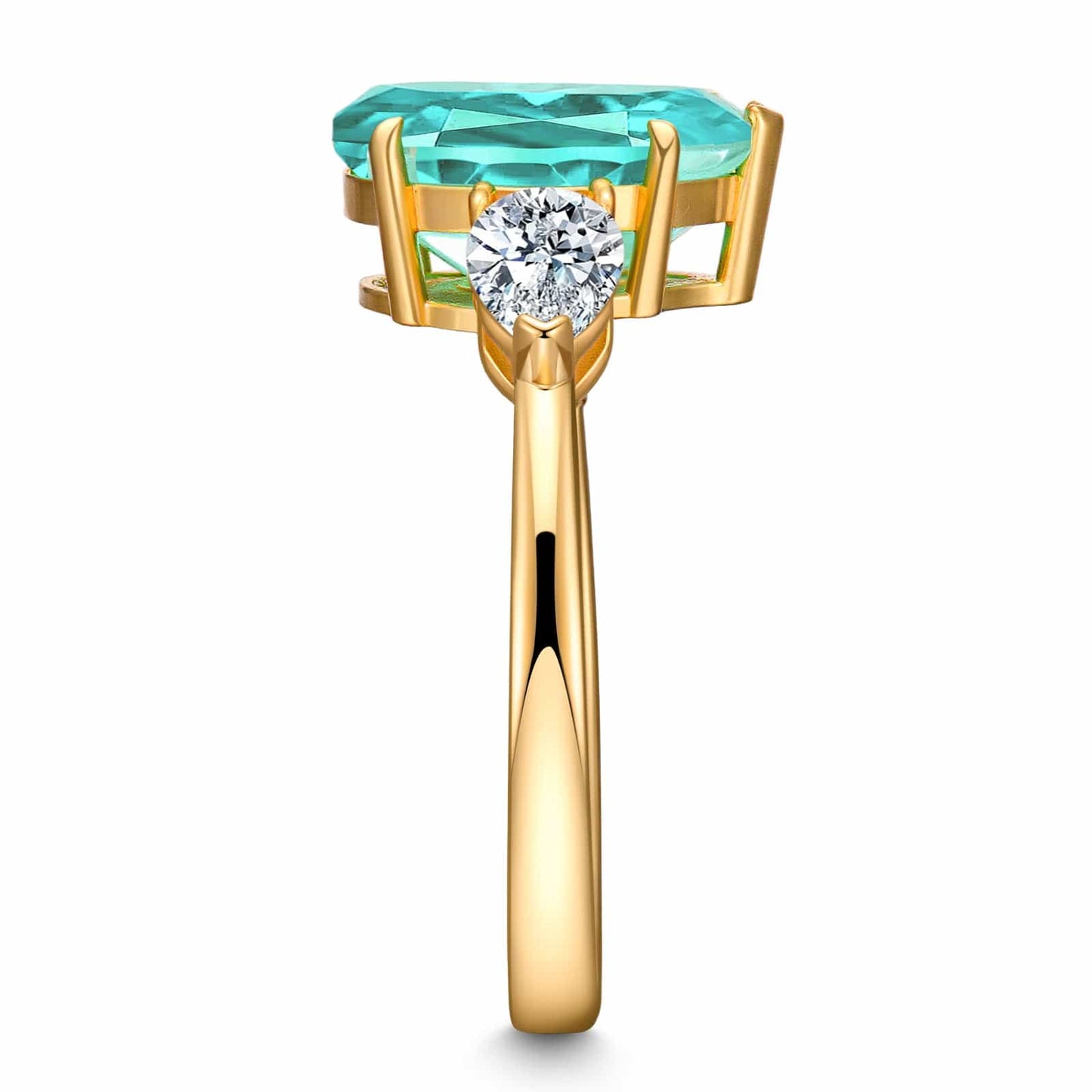 Pear Brilliant Cut Electric Lagoon Hue Lab-Certified Paraiba Tourmaline - Three Stone Classic Engagement Ring 14K Yellow Gold Plated (Includes GRC Certification from Gemstone Research Center)