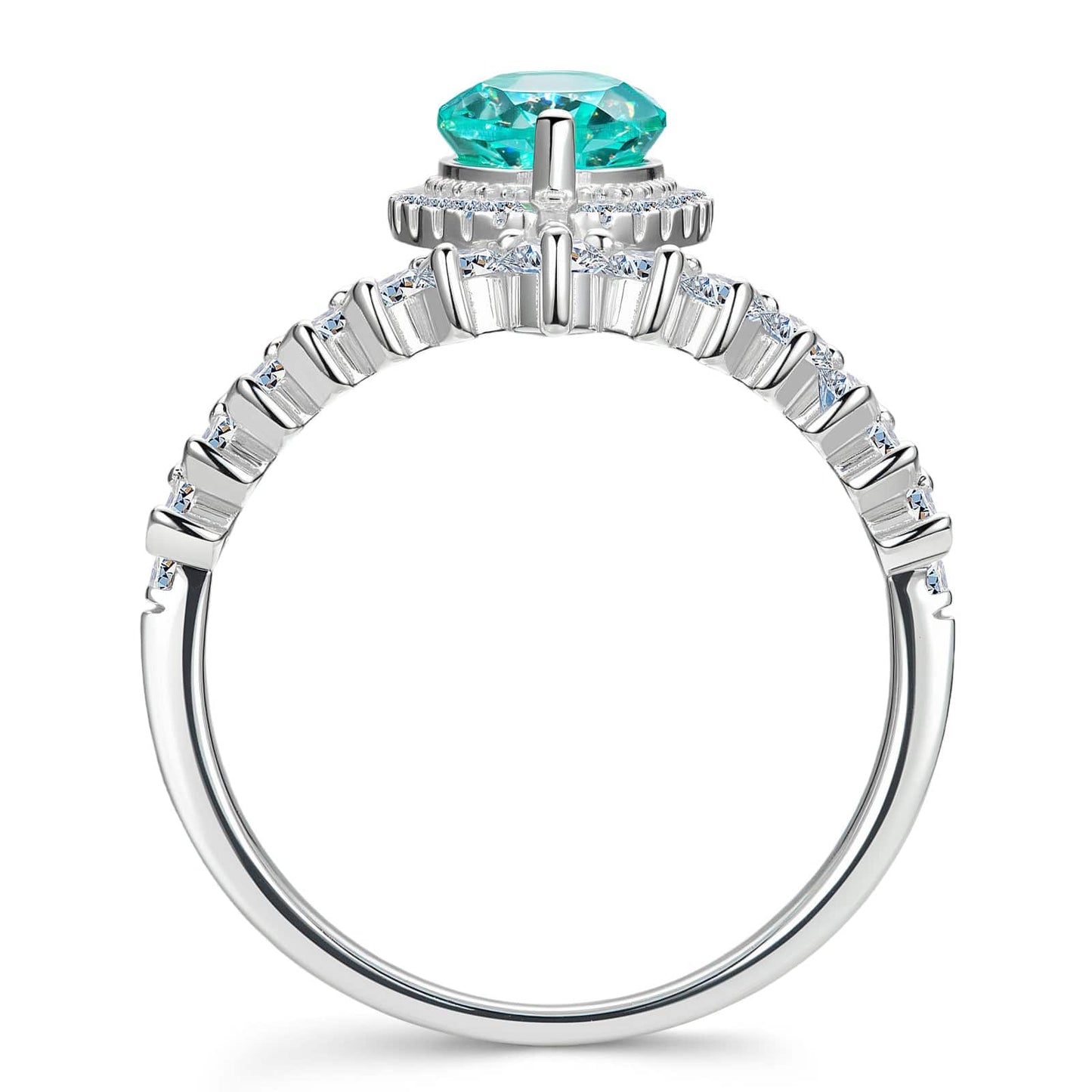 Pear Brilliant Cut Electric Lagoon Hue Lab-Certified Paraiba Tourmaline - Halo Classic Engagement Ring White Gold Plated (Includes GRC Certification from Gemstone Research Center)