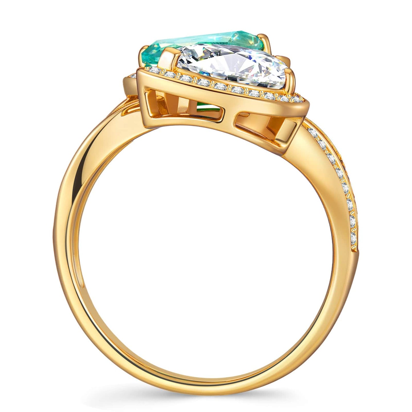 2.20 ct Pear Brilliant Cut Electric Lagoon Hue Lab-Certified Paraiba Tourmaline and Pear Brilliant Cut Cubic Zirconia - Two Stone Classic Engagement Ring 14K Yellow Gold Plated (Includes GRC Certification from Gemstone Research Center)