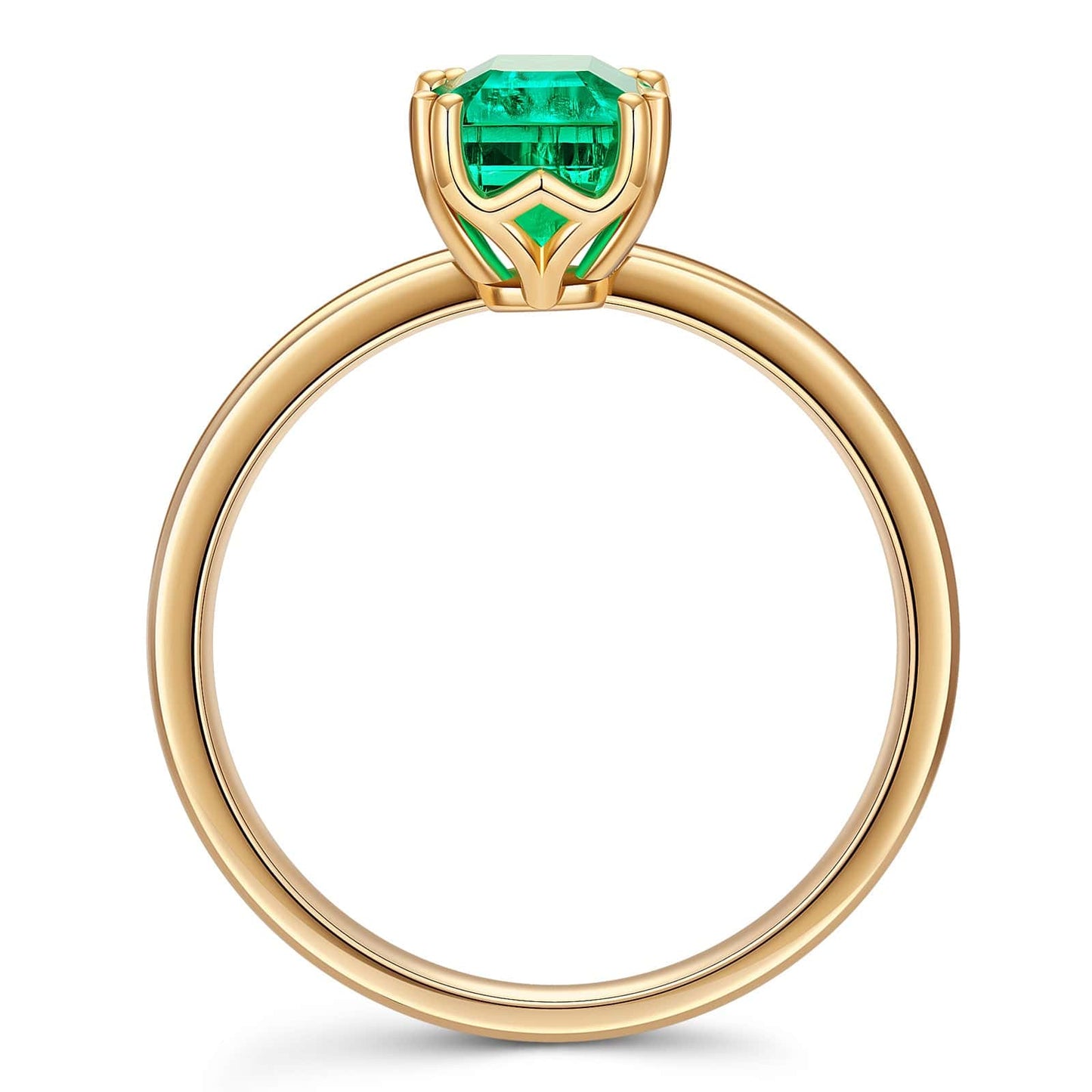 Emerald-Cut Vivid Colombian Green Lab-Certified Emerald - Solitaire Classic Engagement Ring 14K Yellow Gold Plated (Includes GRC Certification from Gemstone Research Center)