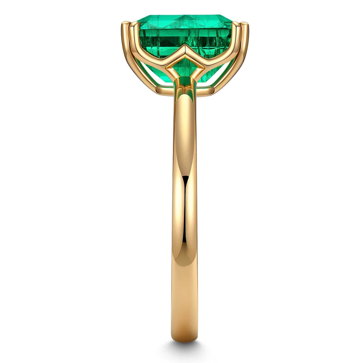 Emerald-Cut Vivid Colombian Green Lab-Certified Emerald - Solitaire Classic Engagement Ring 14K Yellow Gold Plated (Includes GRC Certification from Gemstone Research Center)