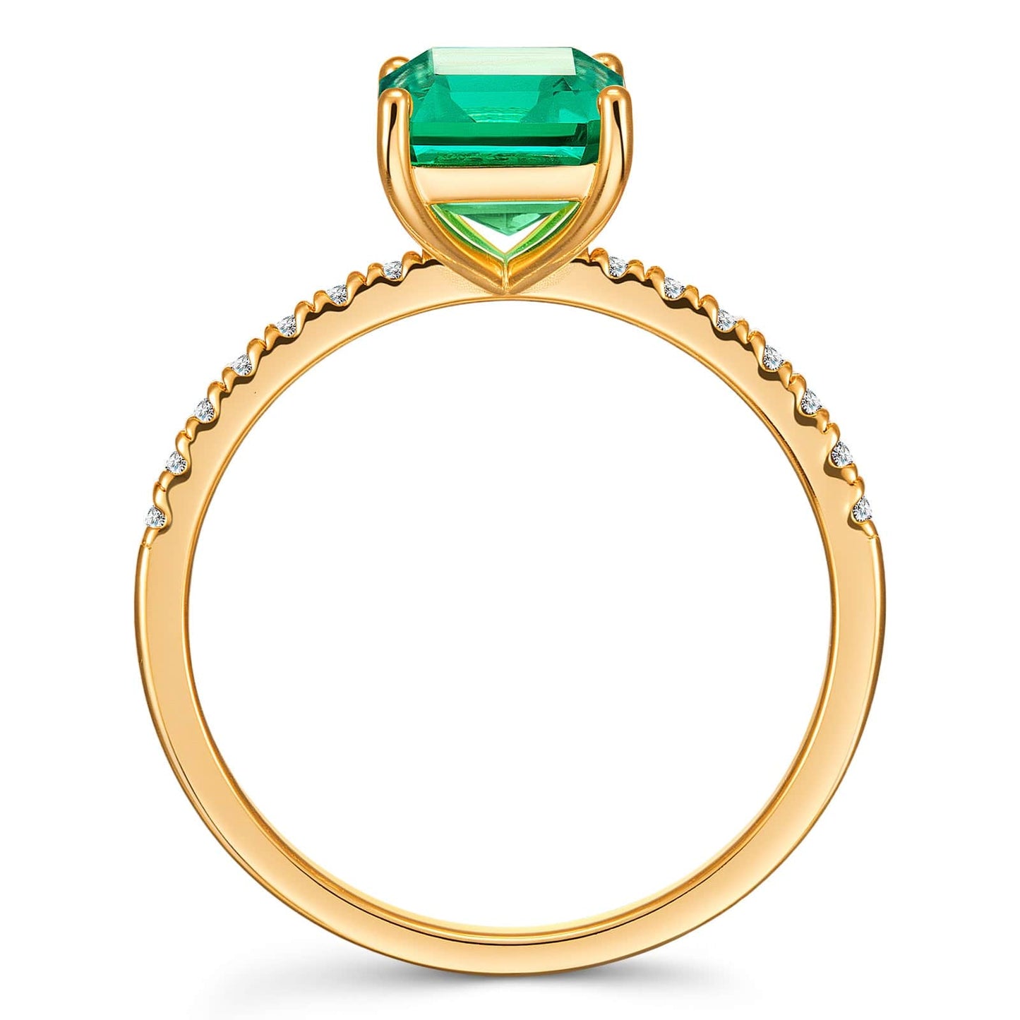 Emerald-Cut Vivid Colombian Green Lab-Certified Emerald - Pave Classic Engagement Ring 14K Yellow Gold Plated (Includes GRC Certification from Gemstone Research Center)