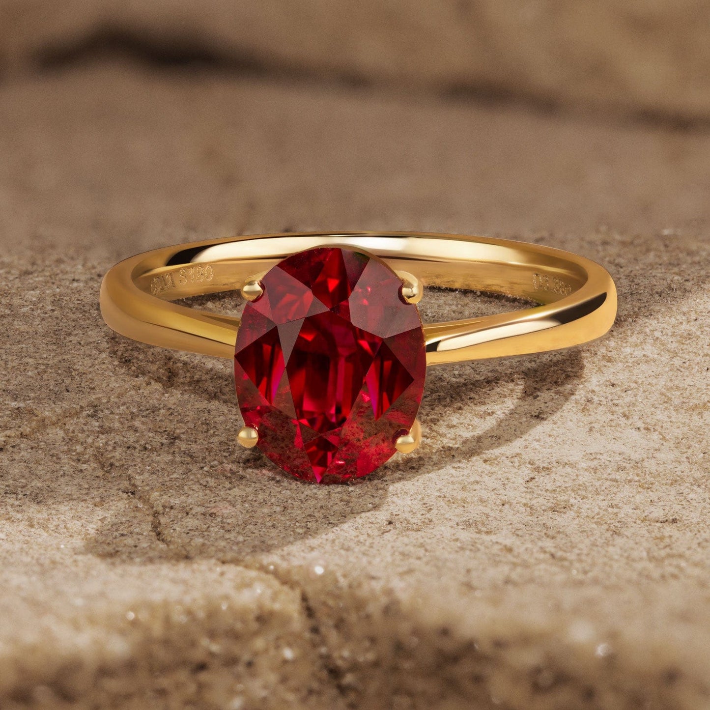 Oval Brilliant Cut Vivid Pigeon Blood Red Lab-Certified Ruby - Solitaire Classic Engagement Ring 14K Yellow Gold Plated (Includes GRC Certification from Gemstone Research Center)