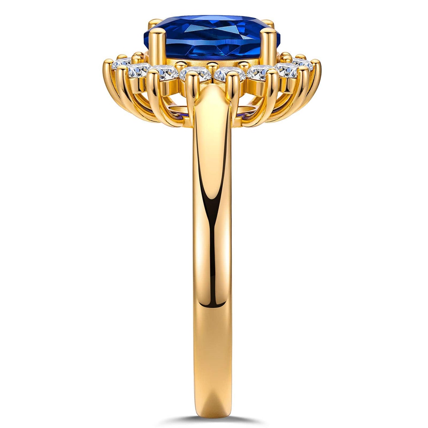 Oval Brilliant Cut Royal Blue Hue Lab-Certified Blue Sapphire - Halo Classic Engagement Ring 14K Yellow Gold Plated (Includes GRC Certification from Gemstone Research Center)