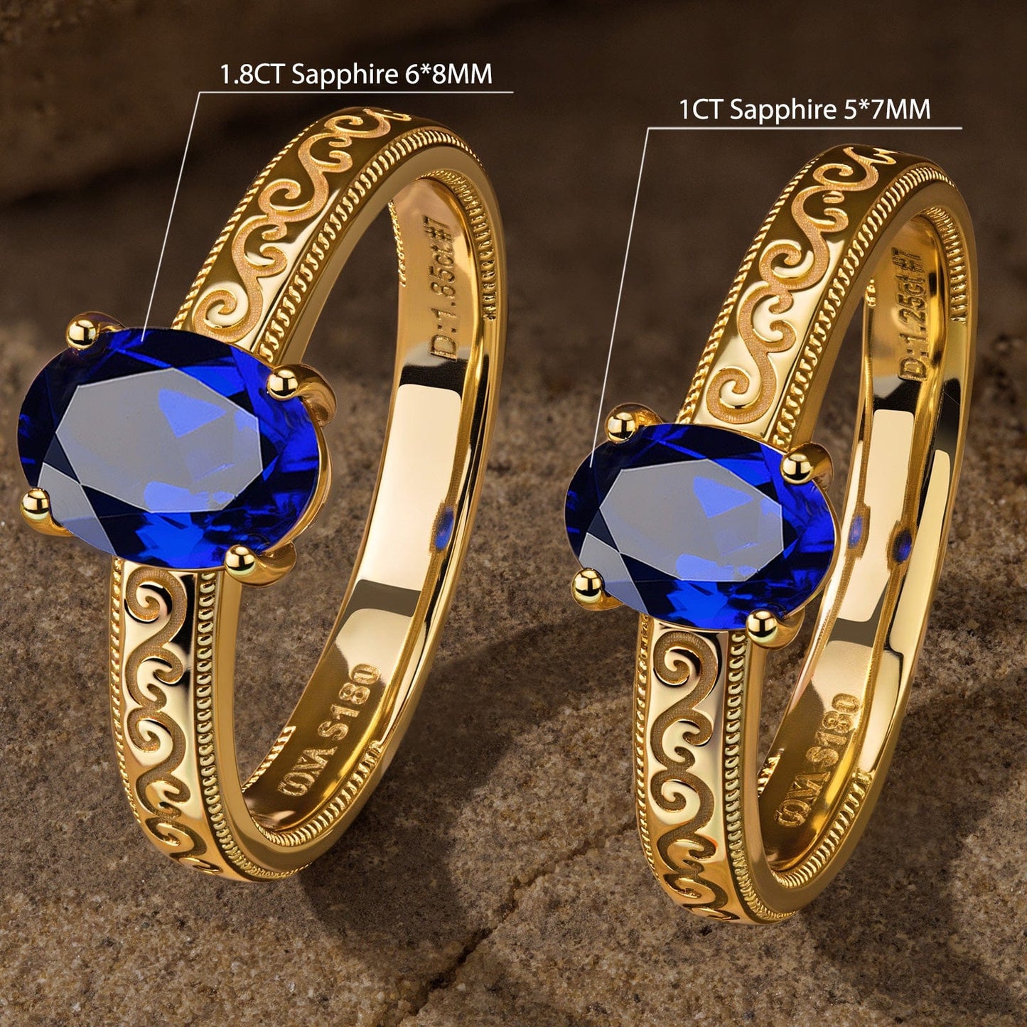 Oval Brilliant Cut Royal Blue Hue Lab-Certified Blue Sapphire - Solitaire Classic Engagement Ring 14K Yellow Gold Plated (Includes GRC Certification from Gemstone Research Center)