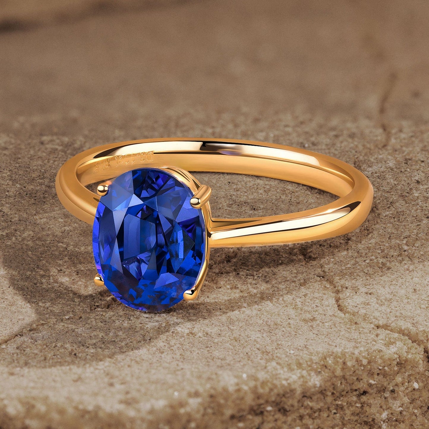 Oval Brilliant Cut Royal Blue Hue Lab-Certified Blue Sapphire - Solitaire Classic Engagement Ring 14K Yellow Gold Plated (Includes GRC Certification from Gemstone Research Center)
