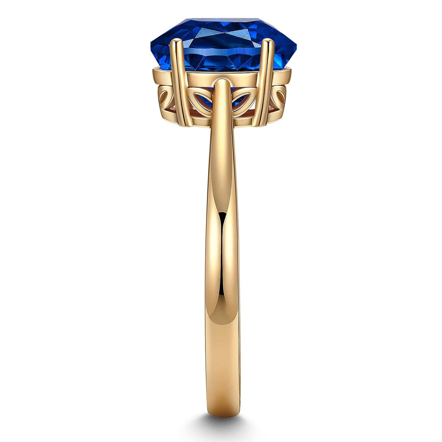 Oval Brilliant Cut Royal Blue Hue Lab-Certified Blue Sapphire - Solitaire Classic Engagement Ring 14K Yellow Gold Plated (Includes GRC Certification from Gemstone Research Center)
