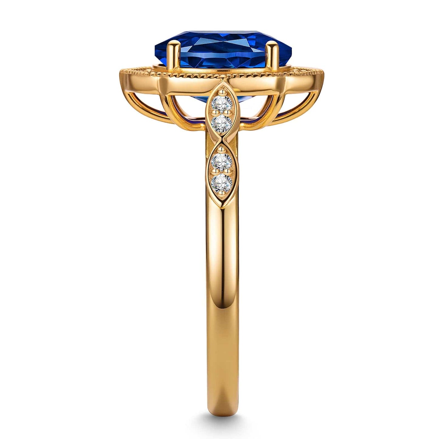 Oval Brilliant Cut Royal Blue Hue Lab-Certified Blue Sapphire - Halo Classic Engagement Ring 14K Yellow Gold Plated (Includes GRC Certification from Gemstone Research Center)