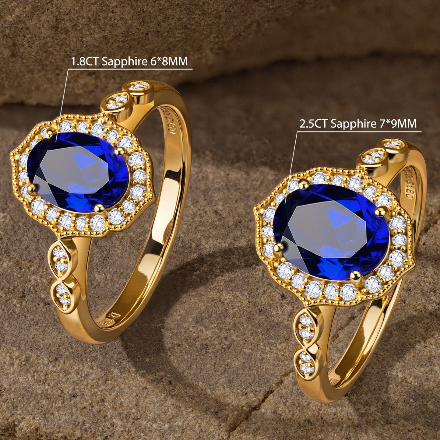 Oval Brilliant Cut Royal Blue Hue Lab-Certified Blue Sapphire - Halo Classic Engagement Ring 14K Yellow Gold Plated (Includes GRC Certification from Gemstone Research Center)