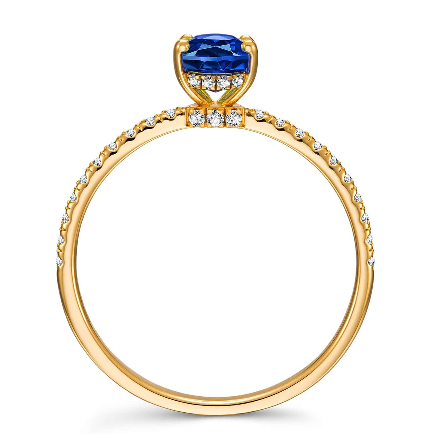 Oval Brilliant Cut Royal Blue Hue Lab-Certified Blue Sapphire - Pave Classic Engagement Ring 14K Yellow Gold Plated (Includes GRC Certification from Gemstone Research Center)