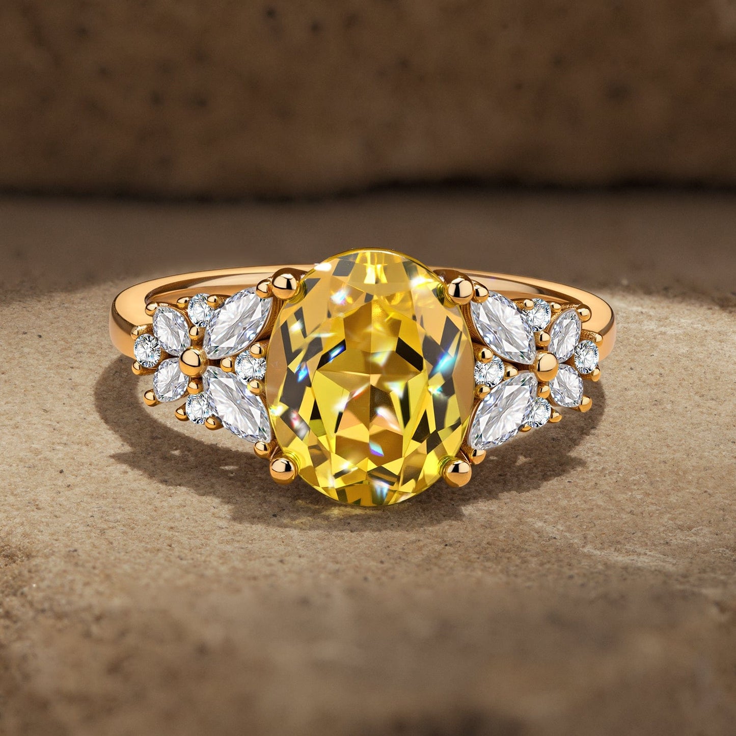 Exclusive Flash Deal Oval Brilliant Cut Fancy Vivid Yellow Lab-certified Yellow Sapphire - Pave Classic Engagement Ring 14K Yellow Gold Plated (Includes GRC Certification from Gemstone Research Center)
