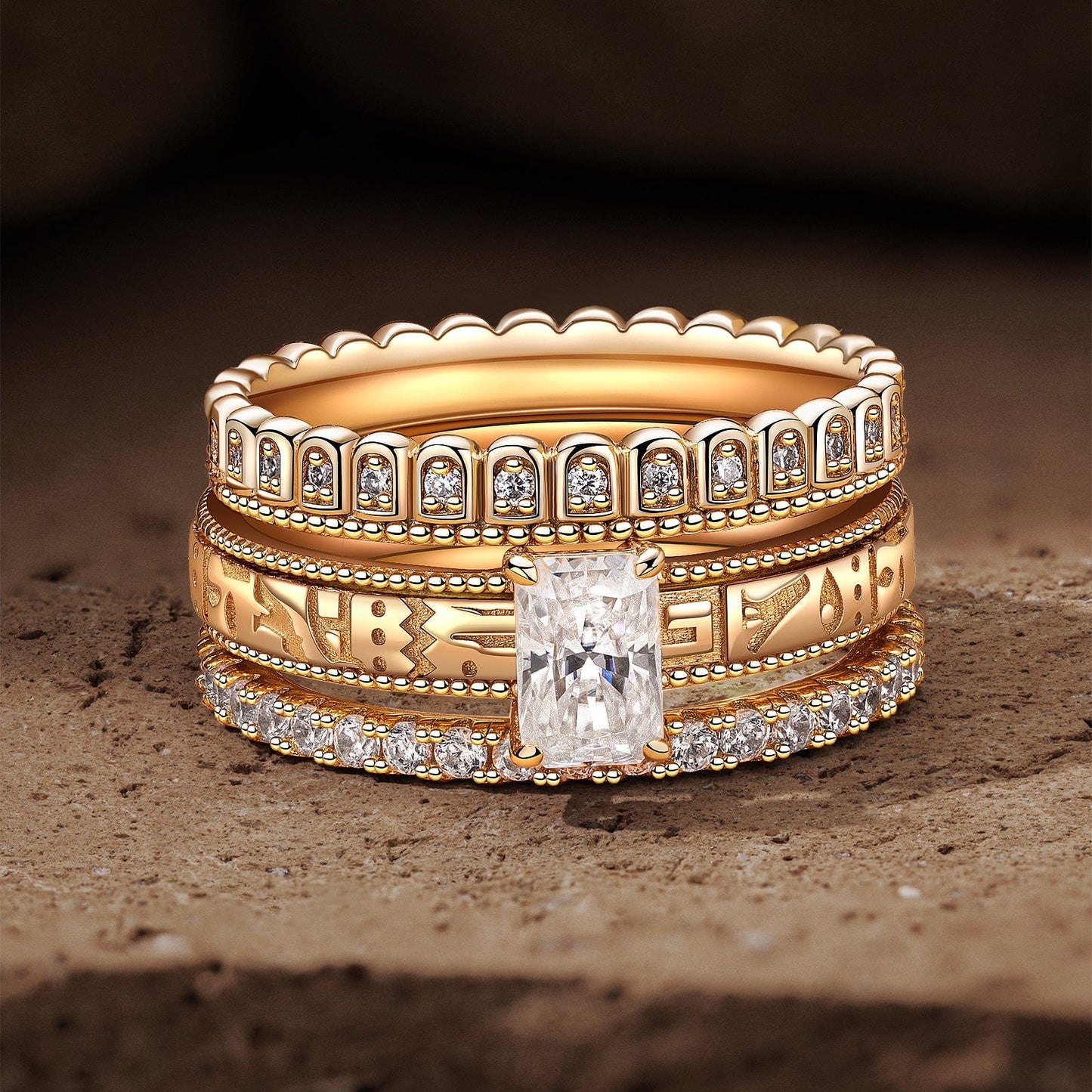 IGI Certified Lab-Grown Radiant Cut Diamond - Bridal Sets Classic Engagement Ring 14K Yellow Gold Plated (Includes IGI Certification from International Gemological Institute)