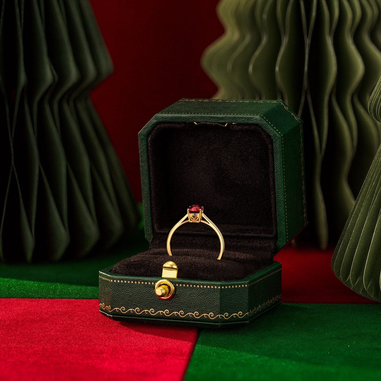 Oval Brilliant Cut Vivid Pigeon Blood Red Lab-Certified Ruby - Solitaire Classic Engagement Ring 14K Yellow Gold Plated (Includes GRC Certification from Gemstone Research Center)