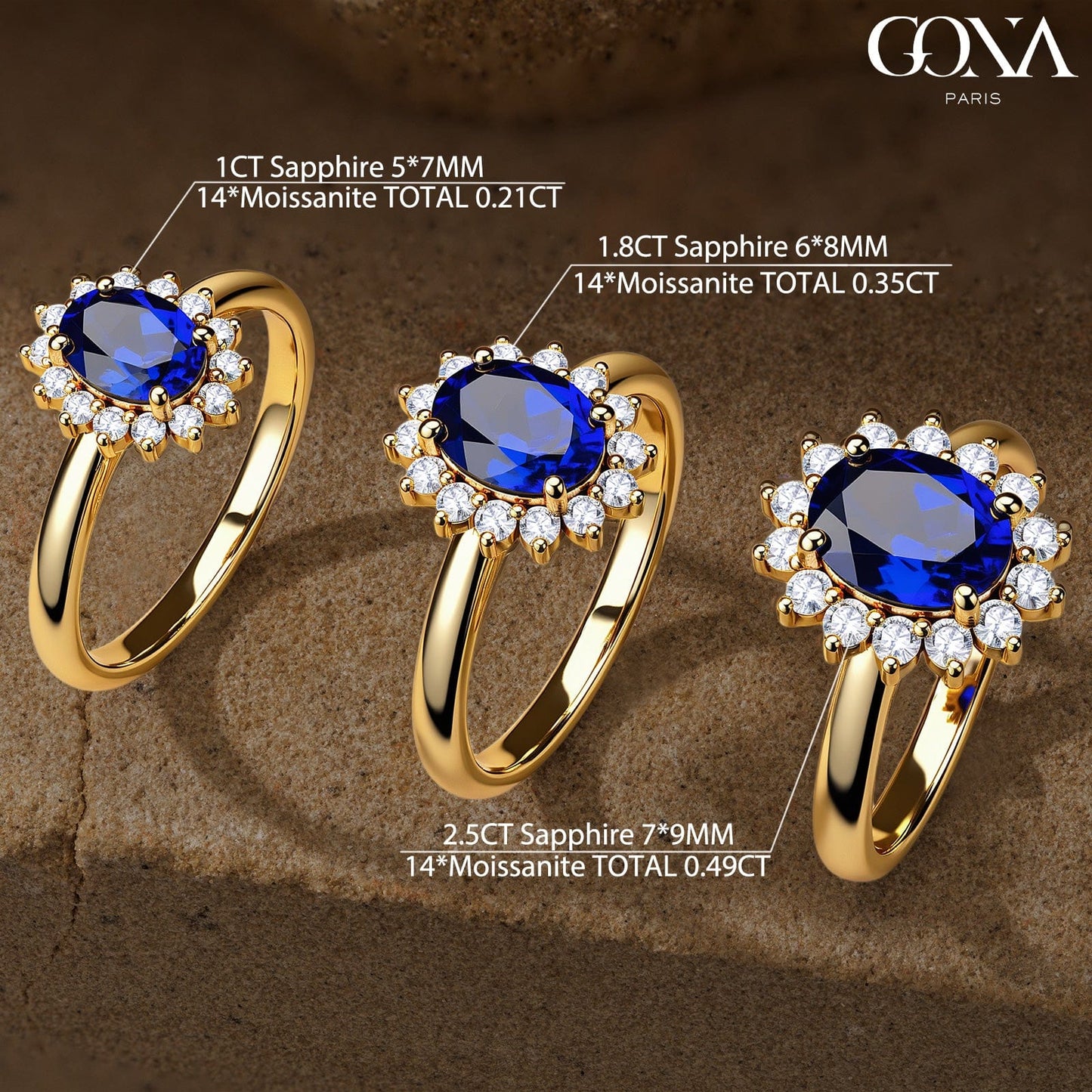 Oval Brilliant Cut Royal Blue Hue Lab-Certified Blue Sapphire - Halo Classic Engagement Ring 14K Yellow Gold Plated (Includes GRC Certification from Gemstone Research Center)