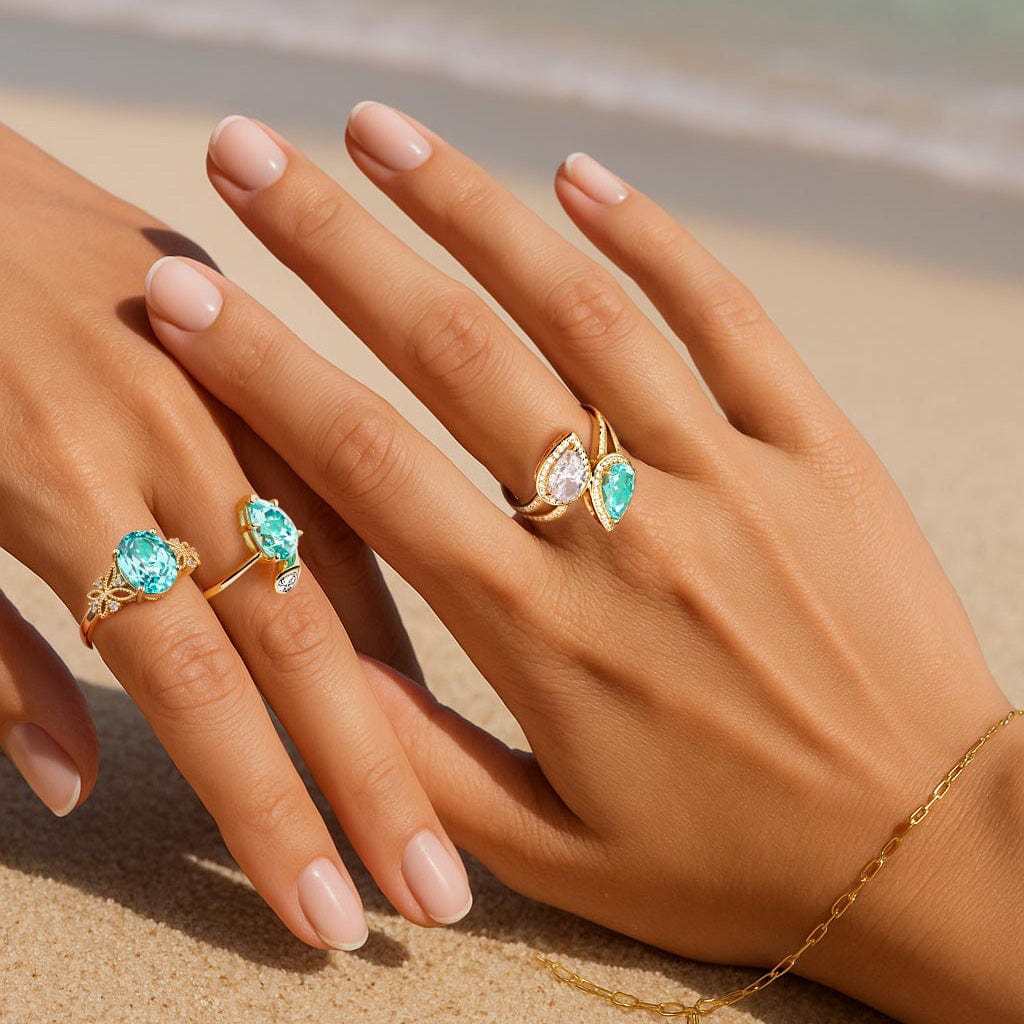 2.20 ct Pear Brilliant Cut Electric Lagoon Hue Lab-Certified Paraiba Tourmaline and Pear Brilliant Cut Cubic Zirconia - Two Stone Classic Engagement Ring 14K Yellow Gold Plated (Includes GRC Certification from Gemstone Research Center)