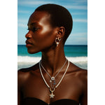 Sterling Silver Anchor And Helm Charms Necklace Set With Enamel, Featuring Dual Plating in White Gold and 14K Gold