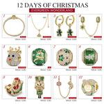 Cyber Monday Limited Special - The Iconic Advent Calendar - 12 Days Of Christmas Fine Jewelry Gift Set: Sterling Silver Evergreen Cheer Charms Earrings and Necklace and Bracelet Set With Enamel In 14K Gold Plated