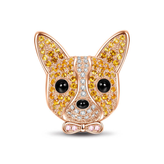 gona- Yellow Cute Corgi Tarnish-resistant Silver Dangle Charms With Enamel In Rose Gold Plated