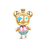 Princess Bear Tarnish-resistant Silver Dangle Charms With Enamel In 14K Gold Plated
