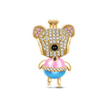 Princess Bear Tarnish-resistant Silver Dangle Charms With Enamel In 14K Gold Plated