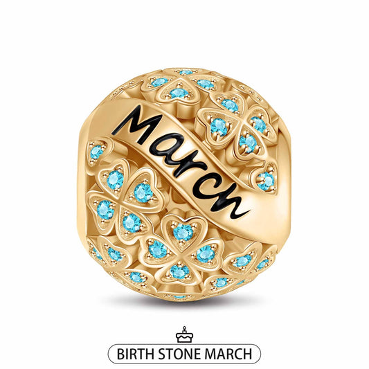 gona- March Birthstone Tarnish-resistant Silver Charms With Enamel In 14K Gold Plated