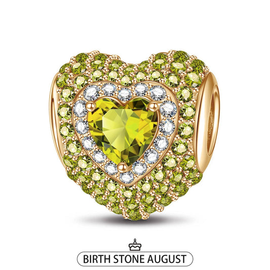 gona- August Love Heart Birthstone Tarnish-resistant Silver Charms With Enamel In 14K Gold Plated