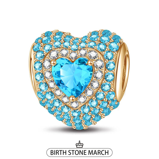 gona- March Love Heart Birthstone Tarnish-resistant Silver Charms With Enamel In 14K Gold Plated
