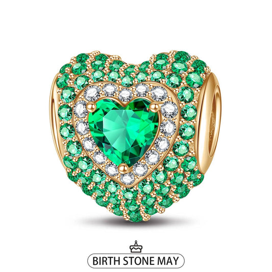 gona- May Love Heart Birthstone Tarnish-resistant Silver Charms With Enamel In 14K Gold Plated