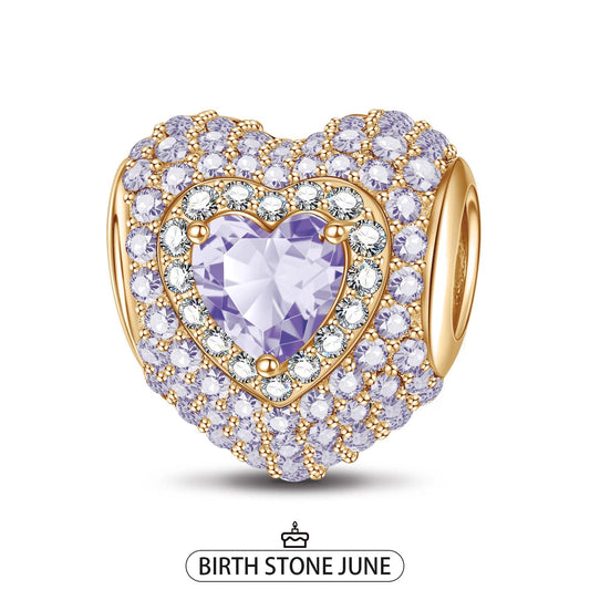 gona- June Love Heart Birthstone Tarnish-resistant Silver Charms With Enamel In 14K Gold Plated