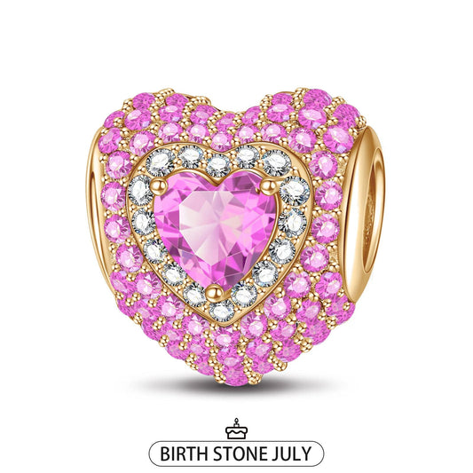 gona- July Love Heart Birthstone Tarnish-resistant Silver Charms With Enamel In 14K Gold Plated
