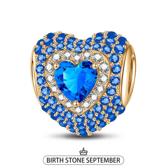 gona- September Love Heart Birthstone Tarnish-resistant Silver Charms With Enamel In 14K Gold Plated