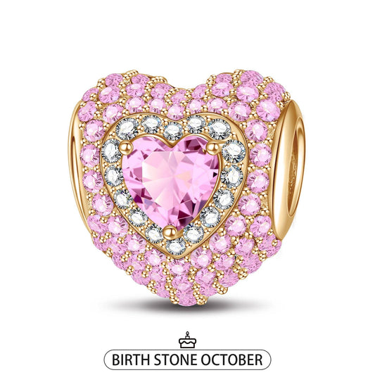 gona- October Love Heart Birthstone Tarnish-resistant Silver Charms With Enamel In 14K Gold Plated