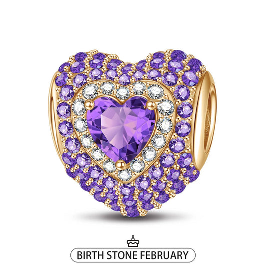 gona- February Love Heart Birthstone Tarnish-resistant Silver Charms With Enamel In 14K Gold Plated
