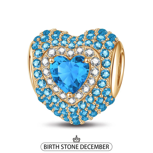 gona- December Love Heart Birthstone Tarnish-resistant Silver Charms With Enamel In 14K Gold Plated