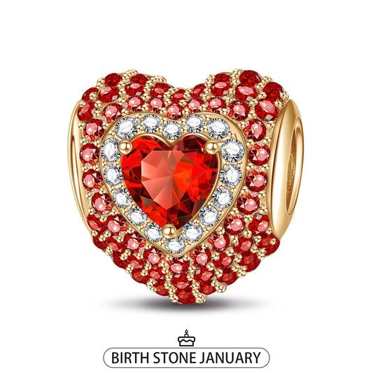 gona- January Love Heart Birthstone Tarnish-resistant Silver Charms With Enamel In 14K Gold Plated