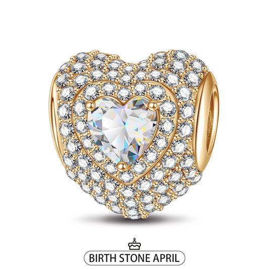 gona- April Love Heart Birthstone Tarnish-resistant Silver Charms With Enamel In 14K Gold Plated