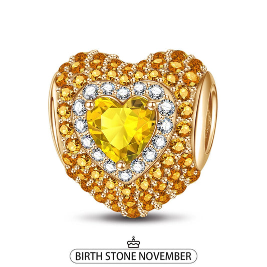 gona- November Love Heart Birthstone Tarnish-resistant Silver Charms With Enamel In 14K Gold Plated