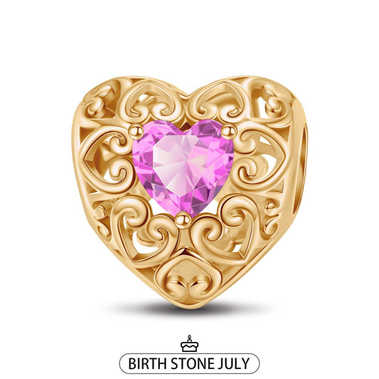 gona- July Golden Love Heart Birthstone Tarnish-resistant Silver Charms In 14K Gold Plated