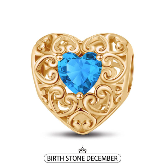 gona- December Golden Love Heart Birthstone Tarnish-resistant Silver Charms In 14K Gold Plated