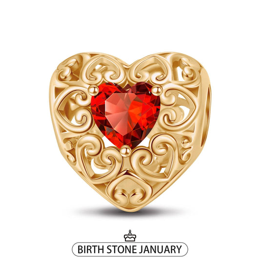 gona- January Golden Love Heart Birthstone Tarnish-resistant Silver Charms In 14K Gold Plated