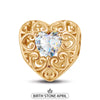 April Golden Love Heart Birthstone Tarnish-resistant Silver Charms In 14K Gold Plated